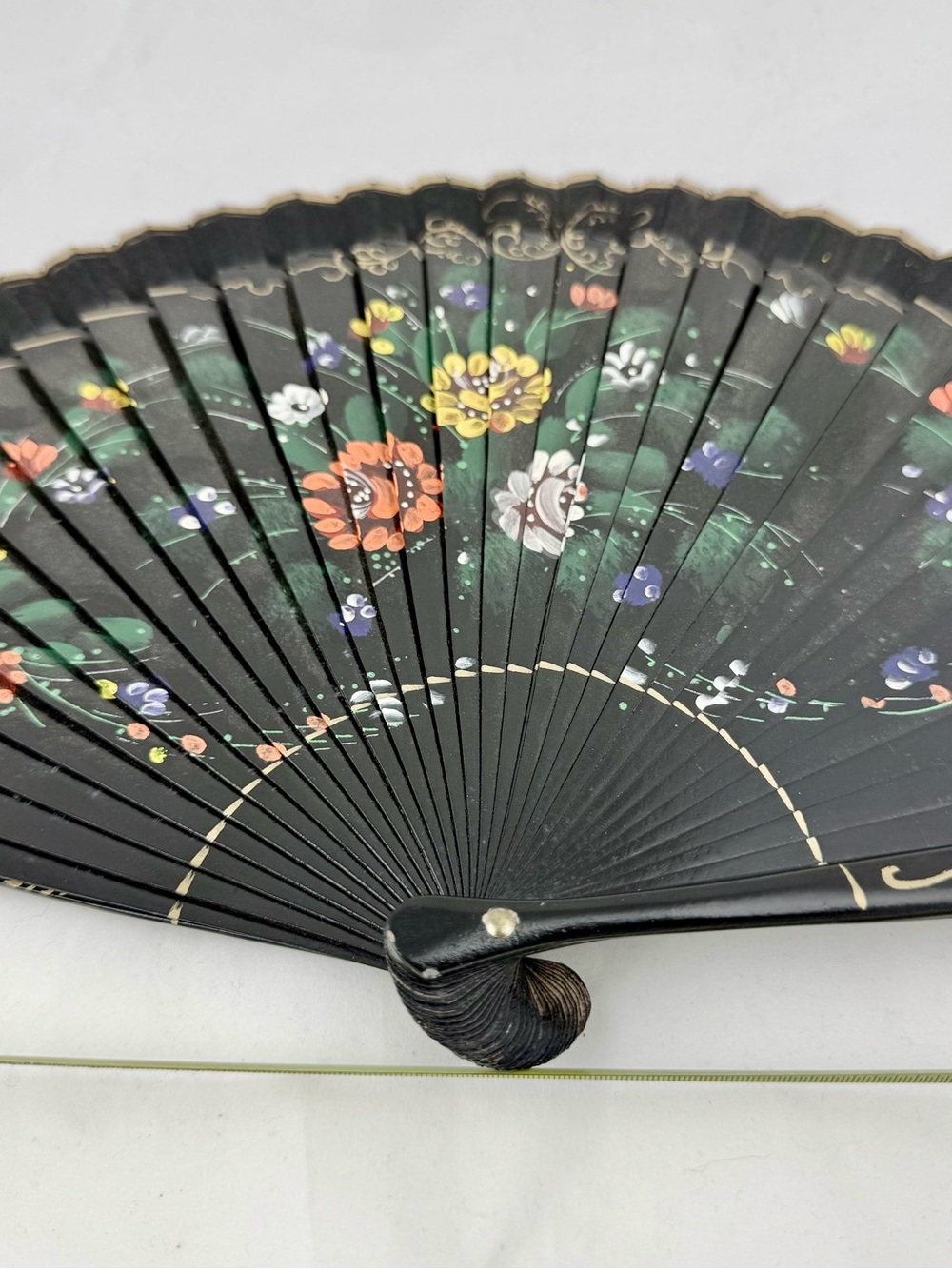 Black Floral Foldable Hand Painted Floral Hand Fan